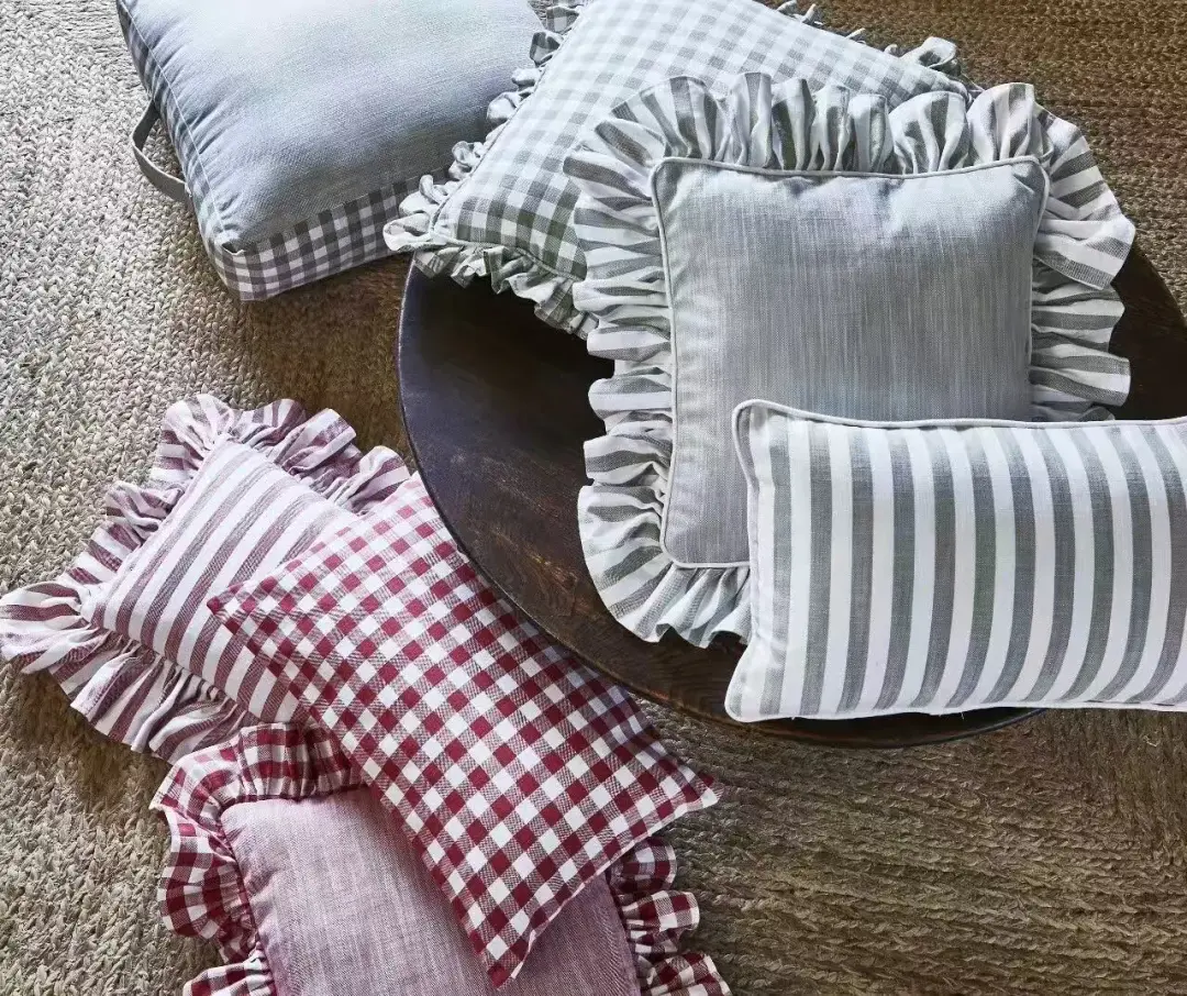 patterned, striped and ruffled cushions