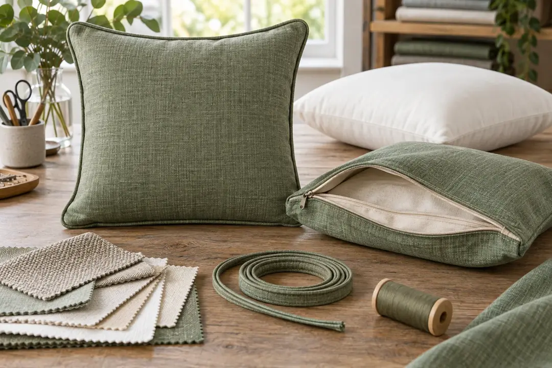 Piped cushion, concealed zip, separate insert and sewing components